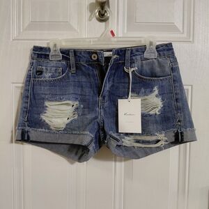 Women's Distressed Denim Shorts - Blue